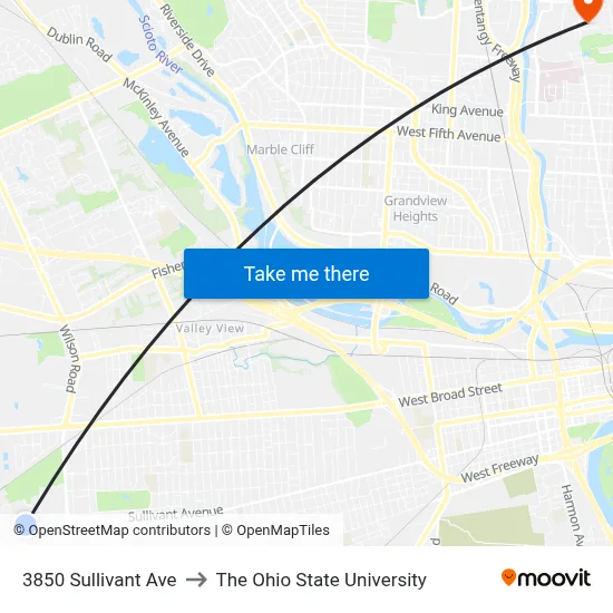 3850 Sullivant Ave to The Ohio State University map
