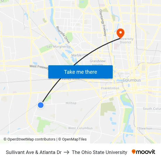 Sullivant Ave & Atlanta Dr to The Ohio State University map
