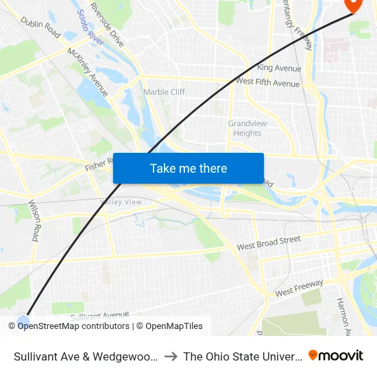 Sullivant Ave & Wedgewood Dr to The Ohio State University map