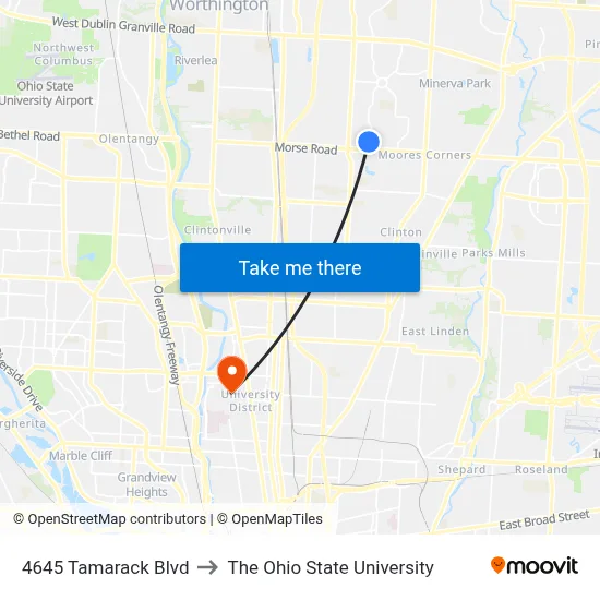 4645 Tamarack Blvd to The Ohio State University map