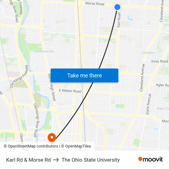 Karl Rd & Morse Rd to The Ohio State University map