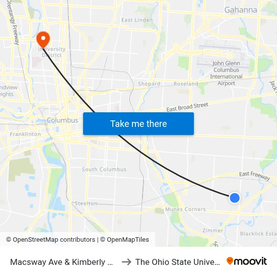 Macsway Ave & Kimberly Pkwy to The Ohio State University map
