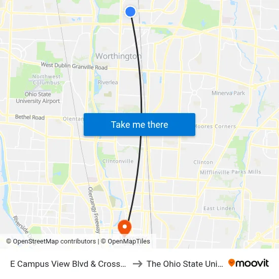 E Campus View Blvd & Crosswoods Dr to The Ohio State University map