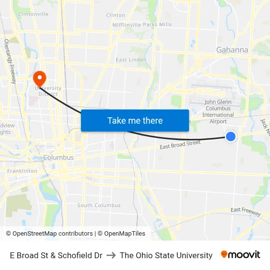 E Broad St & Schofield Dr to The Ohio State University map