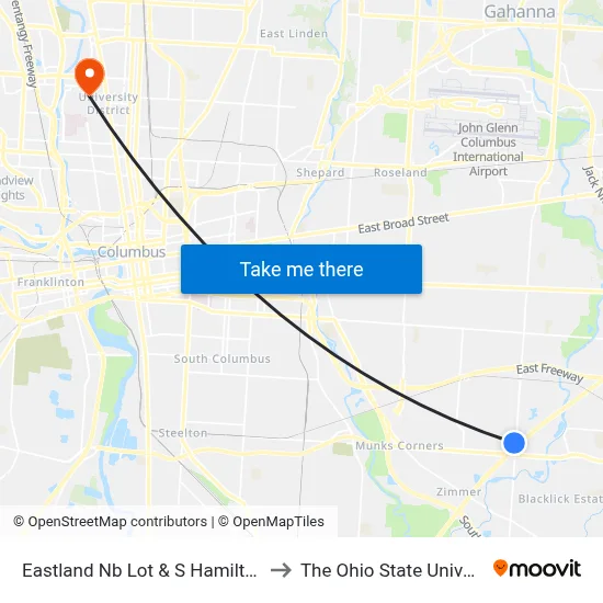 Eastland Nb Lot & S Hamilton Rd to The Ohio State University map