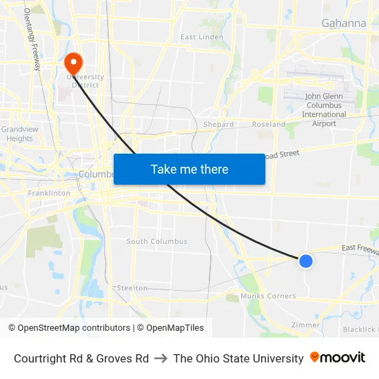 Courtright Rd & Groves Rd to The Ohio State University map