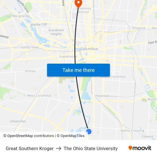 Great Southern Kroger to The Ohio State University map