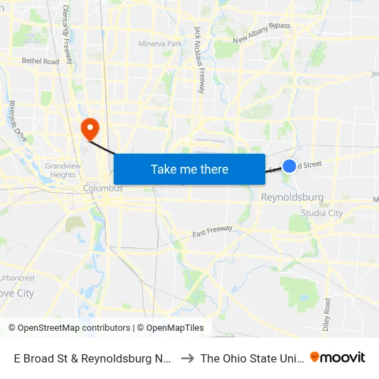 E Broad St & Reynoldsburg New Albany to The Ohio State University map