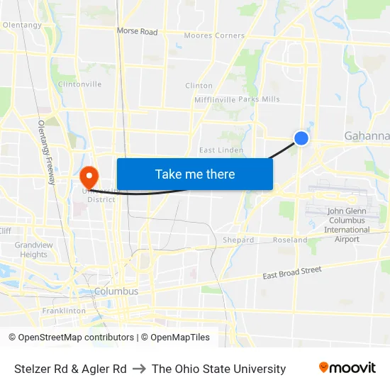 Stelzer Rd & Agler Rd to The Ohio State University map