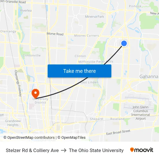 Stelzer Rd & Colliery Ave to The Ohio State University map
