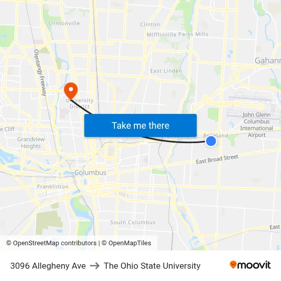 3096 Allegheny Ave to The Ohio State University map