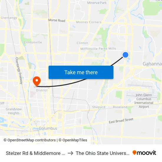Stelzer Rd & Middlemore Dr to The Ohio State University map