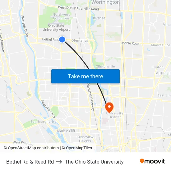 Bethel Rd & Reed Rd to The Ohio State University map
