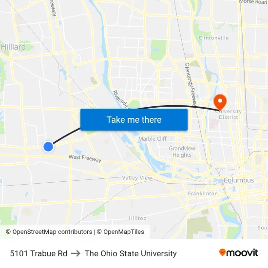 5101 Trabue Rd to The Ohio State University map