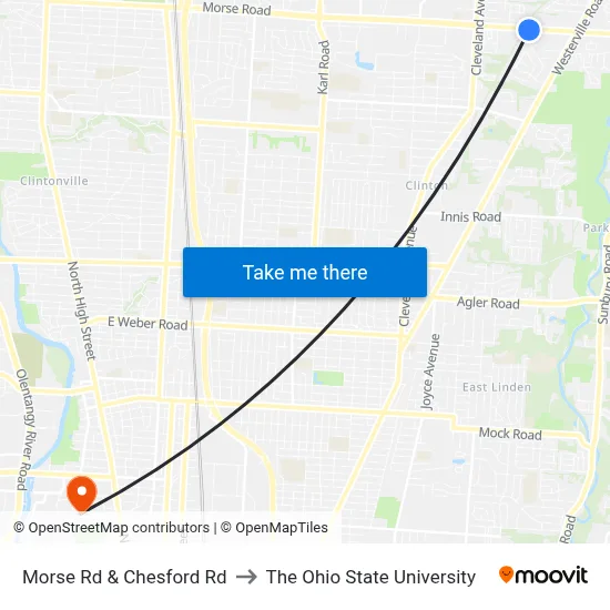 Morse Rd & Chesford Rd to The Ohio State University map