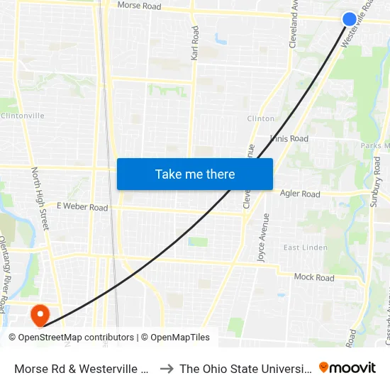 Morse Rd & Westerville Rd to The Ohio State University map