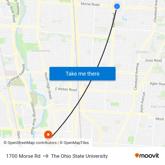 1700 Morse Rd to The Ohio State University map
