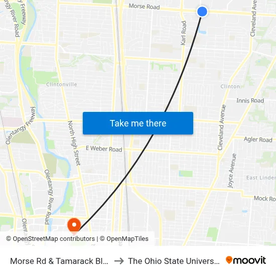 Morse Rd & Tamarack Blvd to The Ohio State University map