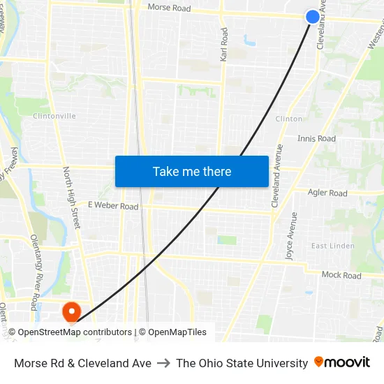 Morse Rd & Cleveland Ave to The Ohio State University map
