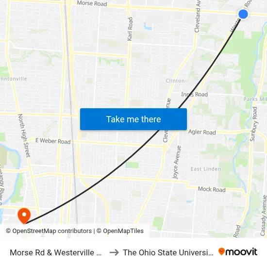 Morse Rd & Westerville Rd to The Ohio State University map