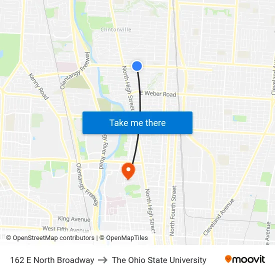 162 E North Broadway to The Ohio State University map