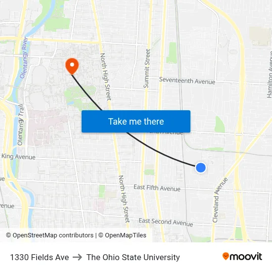 1330 Fields Ave to The Ohio State University map