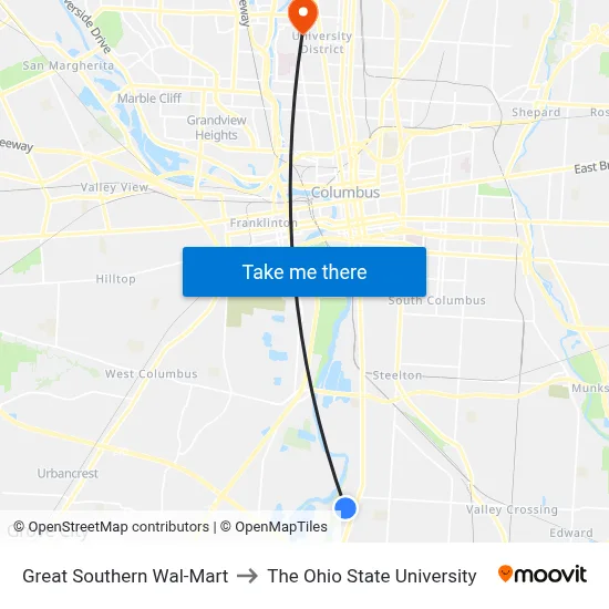 Great Southern Wal-Mart to The Ohio State University map