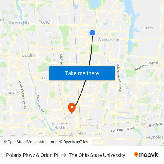 Polaris Pkwy & Orion Pl to The Ohio State University map