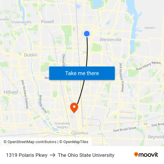 1319 Polaris Pkwy to The Ohio State University map