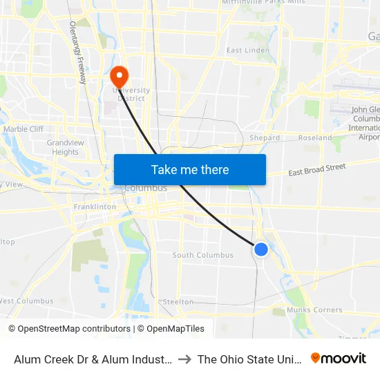 Alum Creek Dr & Alum Industrial Dr N to The Ohio State University map