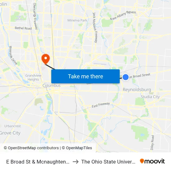 E Broad St & Mcnaughten Rd to The Ohio State University map