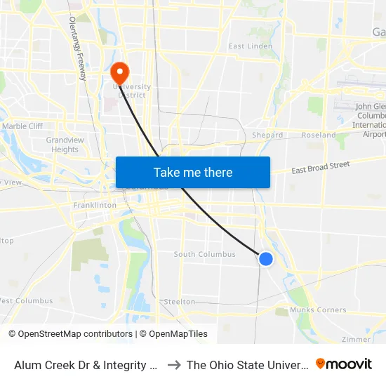 Alum Creek Dr & Integrity Dr N to The Ohio State University map