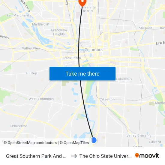 Great Southern Park And Ride to The Ohio State University map