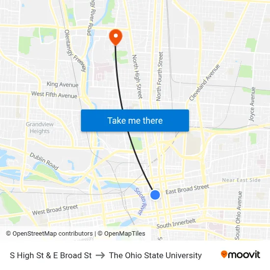 S High St & E Broad St to The Ohio State University map