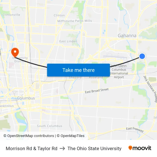 Morrison Rd & Taylor Rd to The Ohio State University map