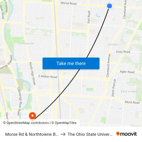 Morse Rd & Northtowne Blvd to The Ohio State University map