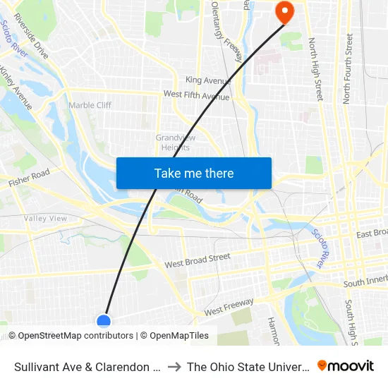 Sullivant Ave & Clarendon Ave to The Ohio State University map