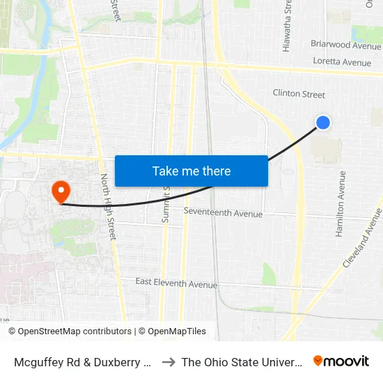 Mcguffey Rd & Duxberry Ave to The Ohio State University map