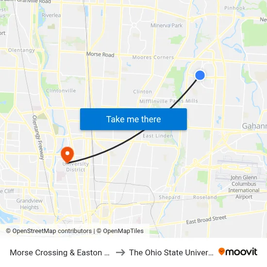 Morse Crossing & Easton Way to The Ohio State University map