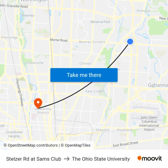 Stelzer Rd at Sams Club to The Ohio State University map