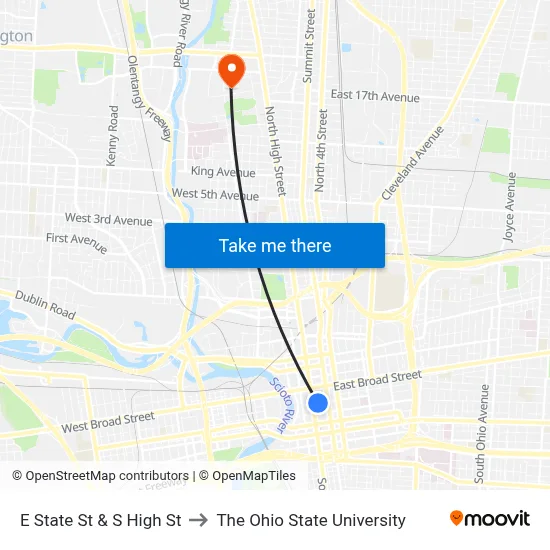 E State St & S High St to The Ohio State University map