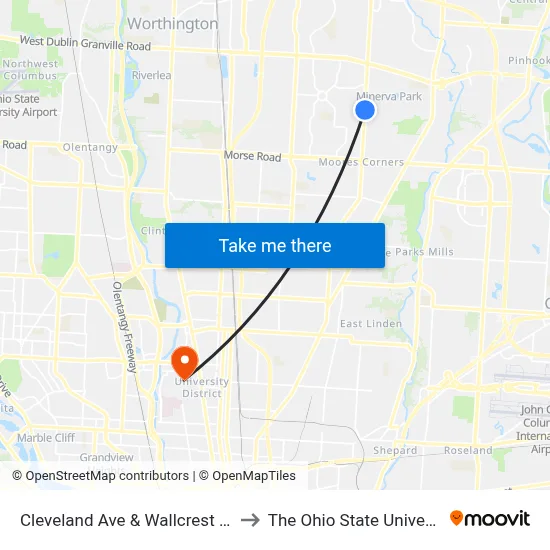Cleveland Ave & Wallcrest Blvd to The Ohio State University map