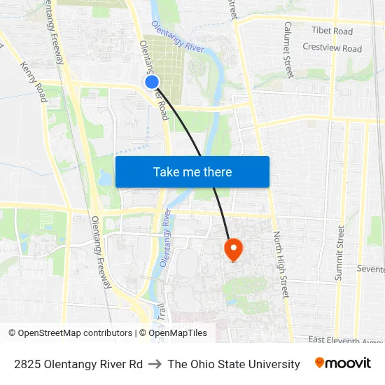 2825 Olentangy River Rd to The Ohio State University map