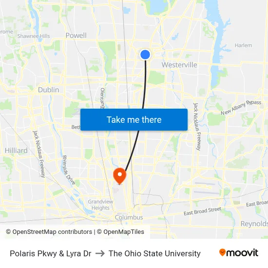 Polaris Pkwy & Lyra Dr to The Ohio State University map