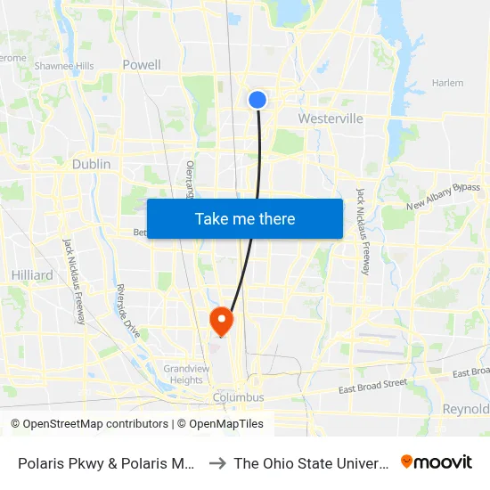 Polaris Pkwy & Polaris Mall 2 to The Ohio State University map