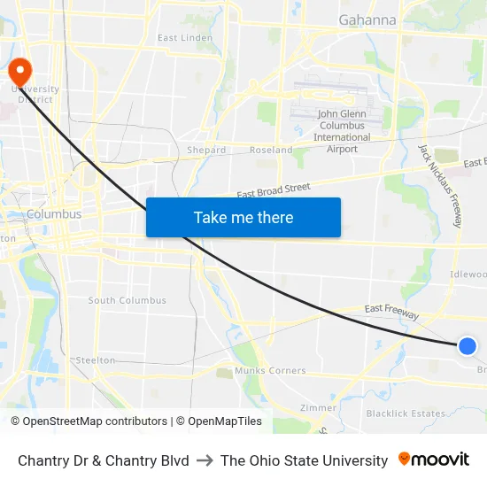 Chantry Dr & Chantry Blvd to The Ohio State University map