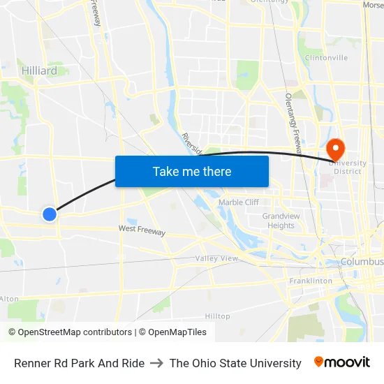 Renner Rd Park And Ride to The Ohio State University map