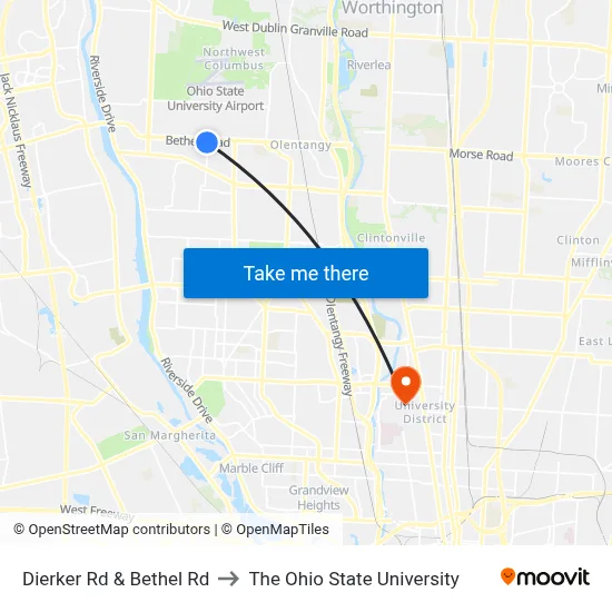 Dierker Rd & Bethel Rd to The Ohio State University map