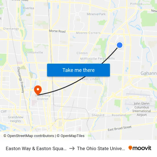 Easton Way & Easton Square Pl to The Ohio State University map