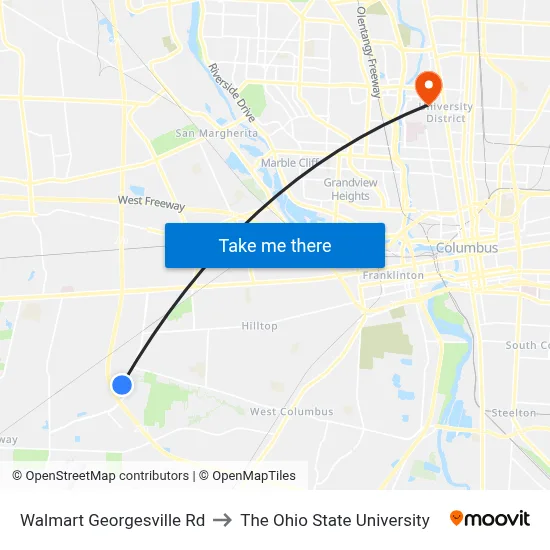 Walmart Georgesville Rd to The Ohio State University map